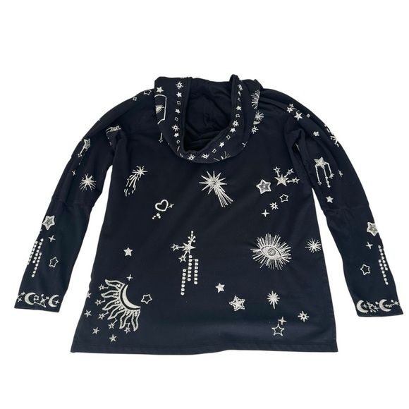 Johnny Was hoodie tunic black embroidered star moon sun celestial XS Angol Beach - Picture 10 of 16